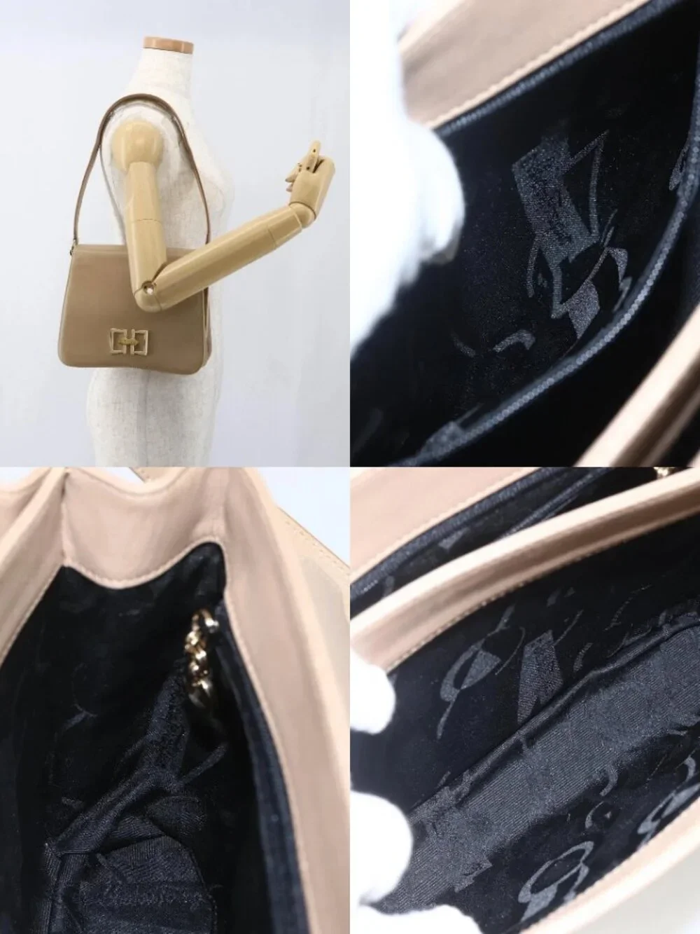 Salvatore Ferragamo Shoulder Bag Leather Beige Gold Auth 157525V